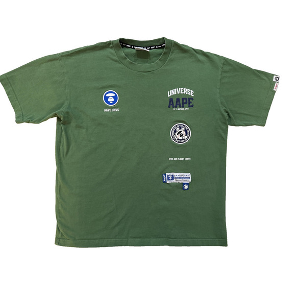 Aape Shirt Mens Large Green Universe Apes Planet Earth Graphic Tee Patch Logos - Picture 1 of 8